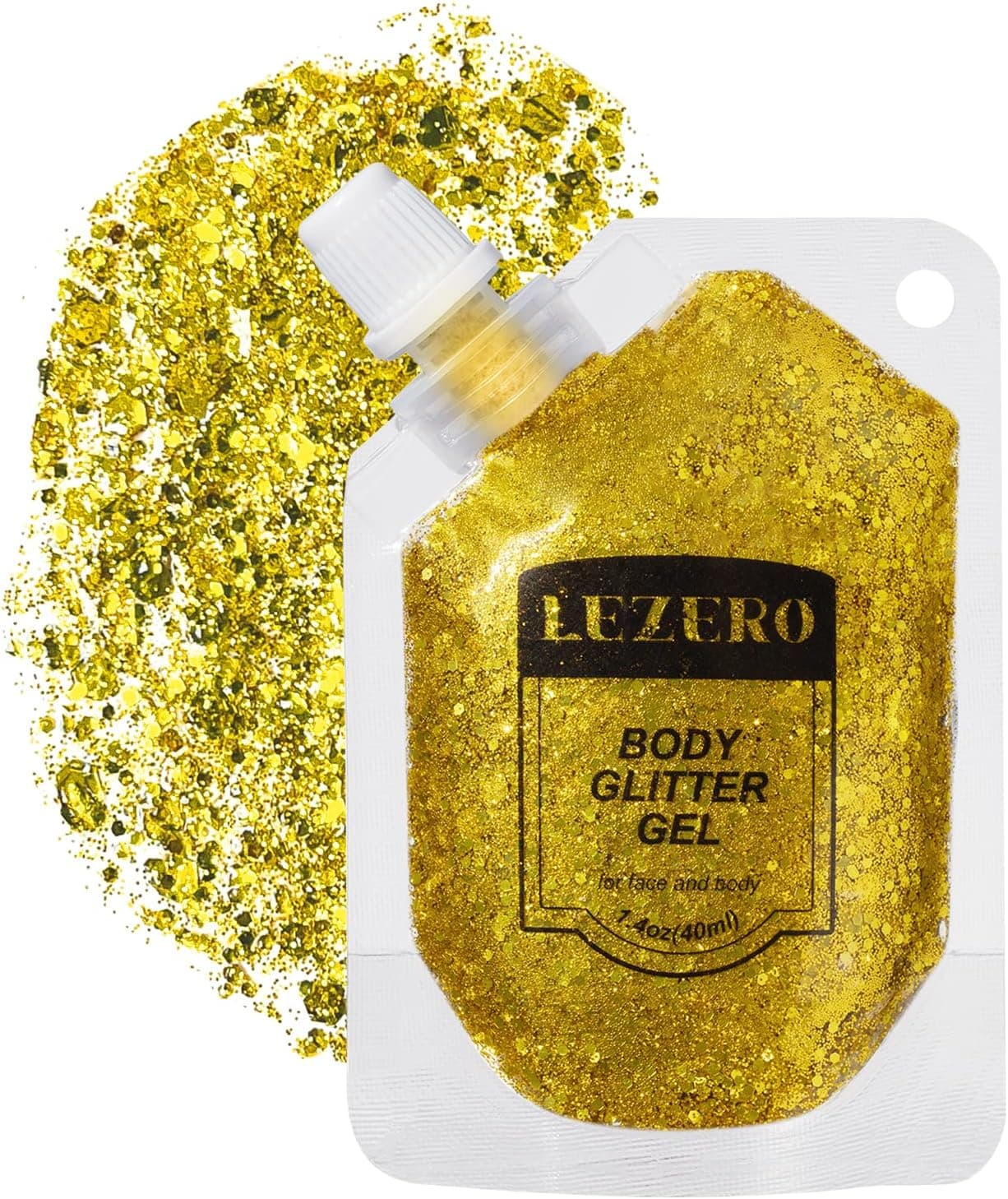 Mermaid Sequins Face Glitter Gel, Holographic Chunky Body Glitter for Face, Clavicle, Hair, Arm, Nail, Eyeshadow, Waterproof Body Shimmer Makeup for Festival Nightclubs Party, 1.4oz (Pure Gold #2)
