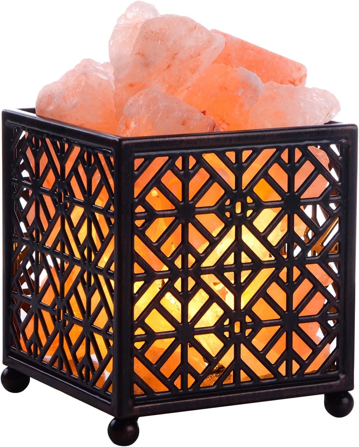 Himalayan Salt Lamp,CREATIVE DESIGN Salt Lamp Natural Salt Rock Lamp with Metal Basket for Air Purifying Bedrom Decor, Included UL Cord, On/Off Switch and Bulbs. (5’’Height, 4 – 4.8 lbs)