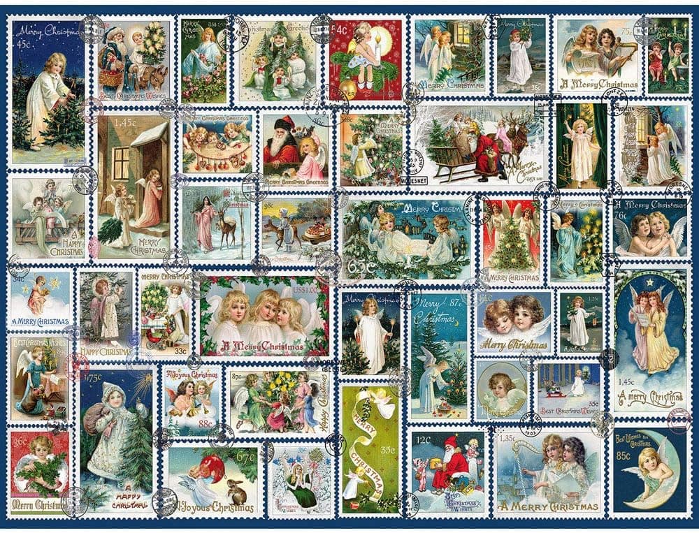 Bits and Pieces - 1000 Piece Jigsaw Puzzle for Adults 20" x 27" - Angel Stamps Quilt - 1000 pc Christmas Cherub Angel Collage Jigsaw by Artist Barbara Behr
