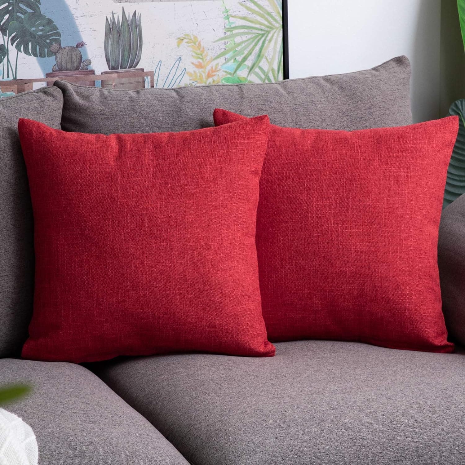 Anickal Christmas Pillow Covers 18x18 inch for Christmas Decorations Set of 2 Red Rustic Linen Holiday Decorative Square Throw Pillow Covers for Farmhouse Sofa Couch Home Decoration