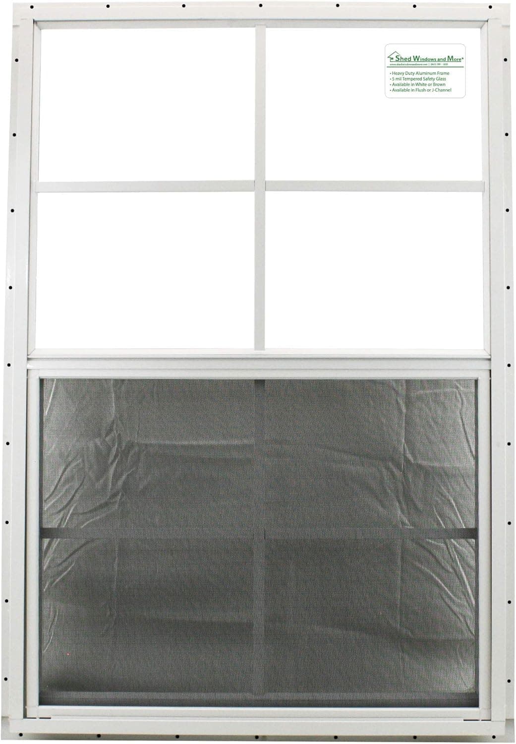 USA Made Shed Window 24" x 36" Vertical Slider White J-Channel