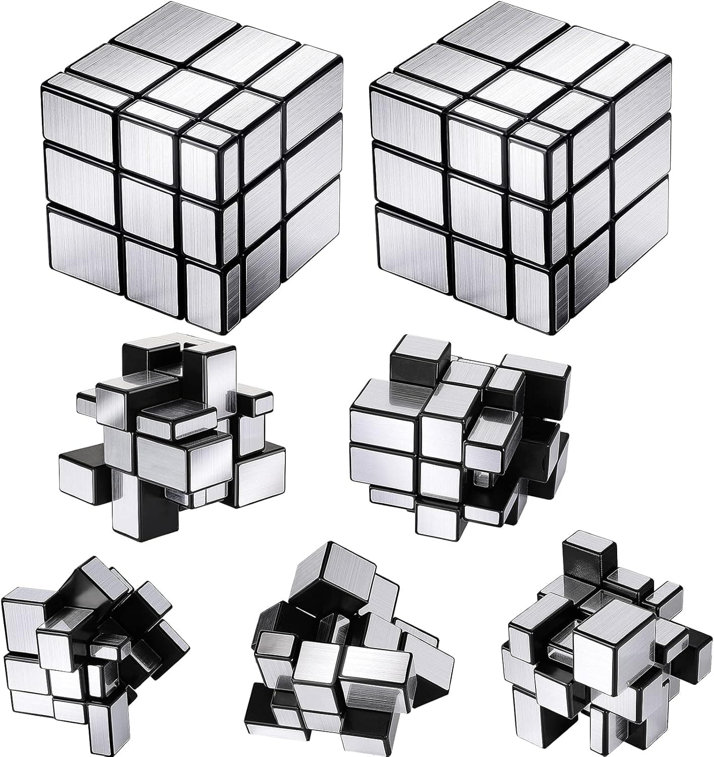 2 Pieces Mirror Cube Set Mirror Cube 3 x 3 x 3 Speed Cube, 3 x 3 Mirror Blocks Cube Different Shapes Silver Cube 57 mm Bundle Mirrored Cube Puzzle Toys for Teens and Adults