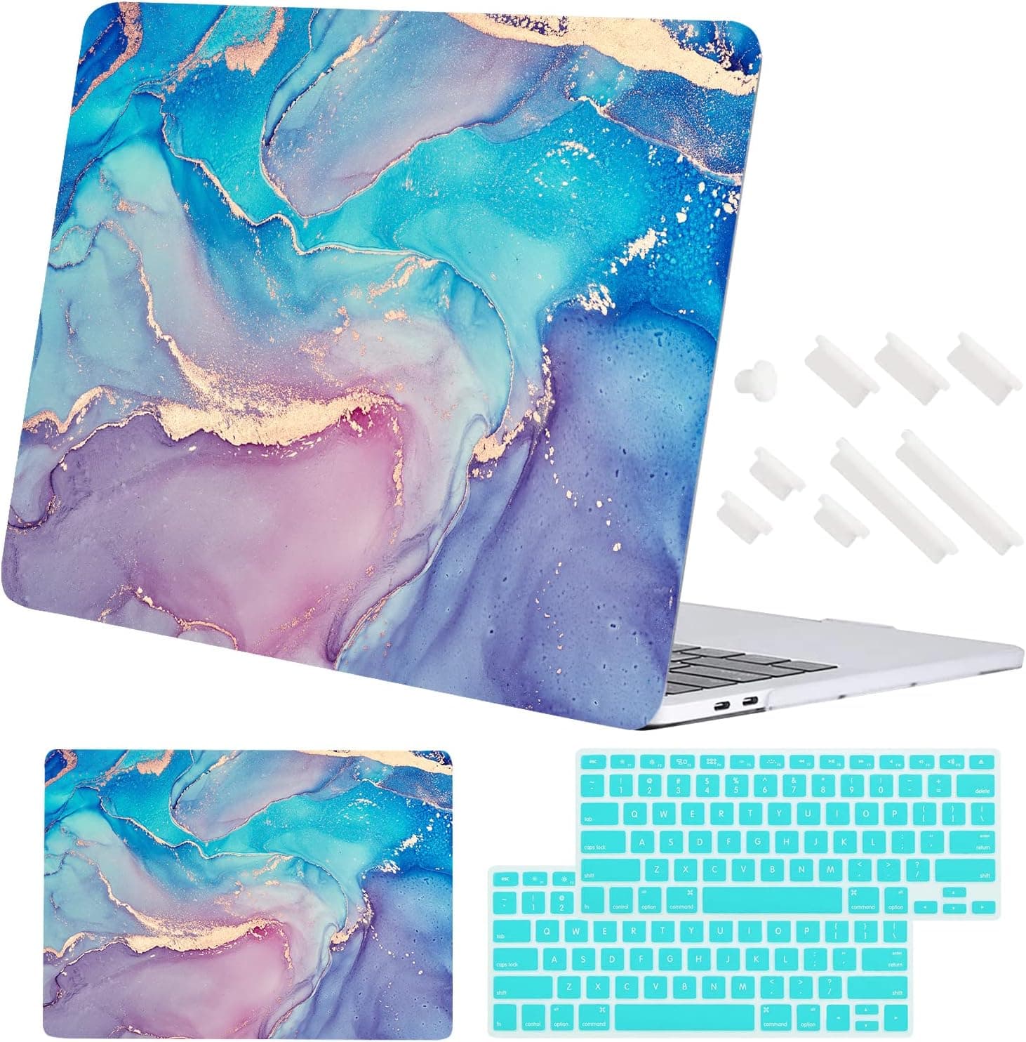 Sufford Compatible with MacBook Air 13 Inch Laptop Case 2020 2019 2018 Release A2337 M1/A2179/A1932 ,Colorful Marble Case with 2 Keyboard Cover for MacBook Air 2020 with Touch ID ( Blue Marble )