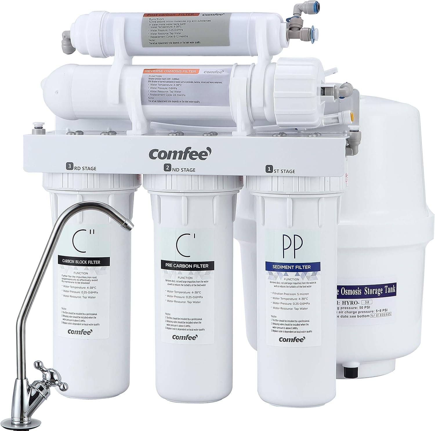 Comfee Easy Installation 5 Stage Under Sink Reverse Osmosis Water Filtration System