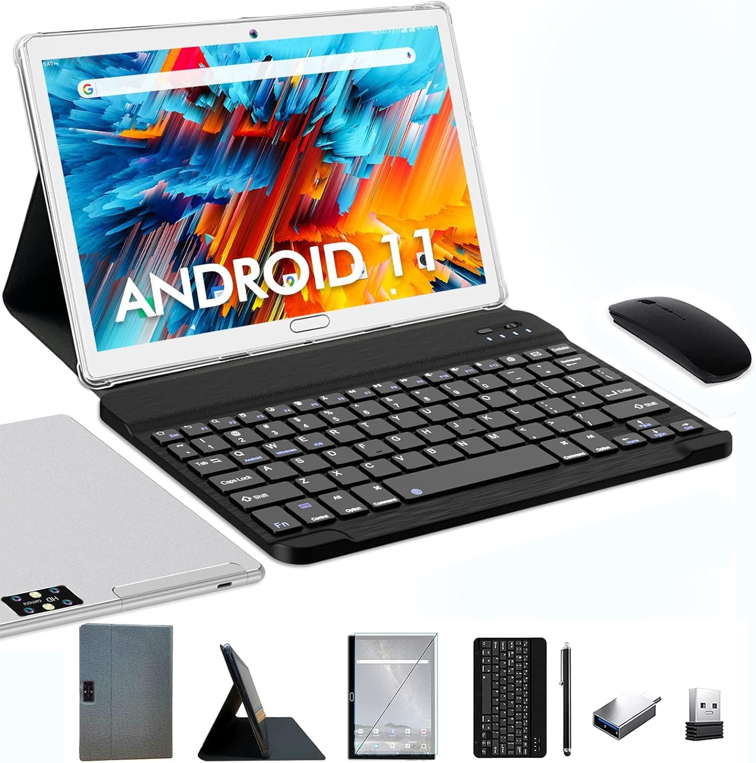 ANTEMPER Tablet 10.1 Inch Android 11 Tablets with 4G RAM, 64GB ROM, 4G LTE, Octa-Core Chip, Keyboard，Tablet Case, 13MP Camera, Bluetooth, WiFi, GPS, Dual Sim Card Slot, HD Touchscreen, (White)