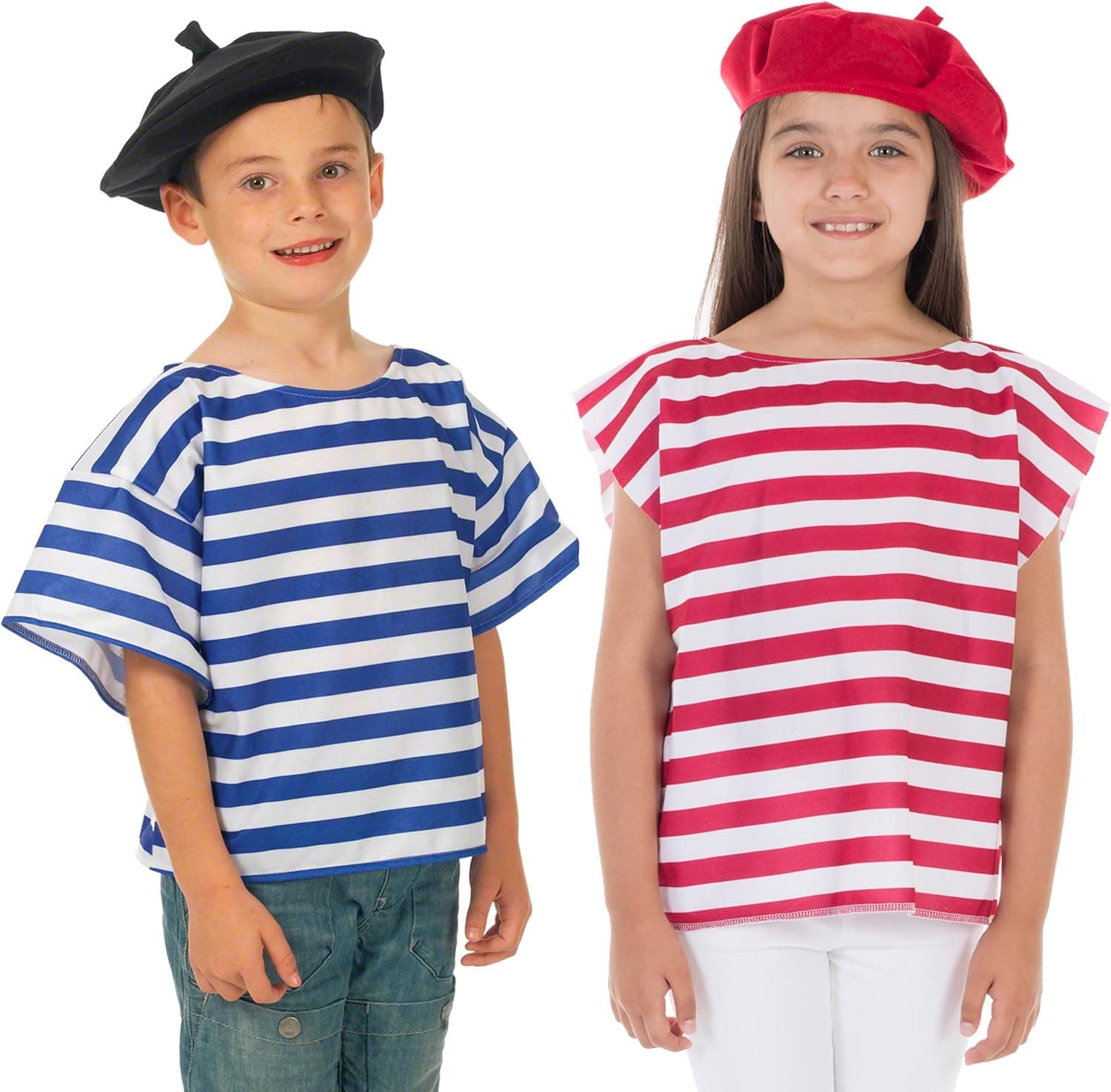 Charlie Crow French T-Shirt and Beret Costume for Kids one Size fits All. Blue & White. 3-8 Years
