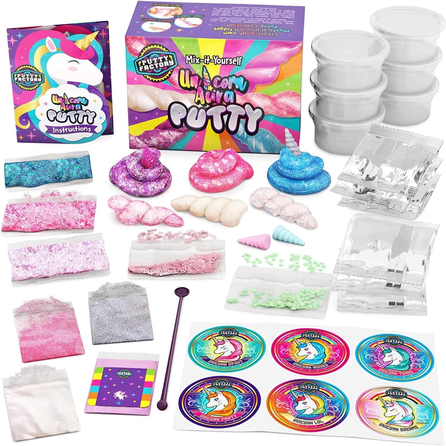 Original Stationery Unicorn Aura Putty, Mystical Glow in The Dark Putty Kit, Stress Putty for Kids, Soft Therapy Putty with Glitter, Fun Gift Idea