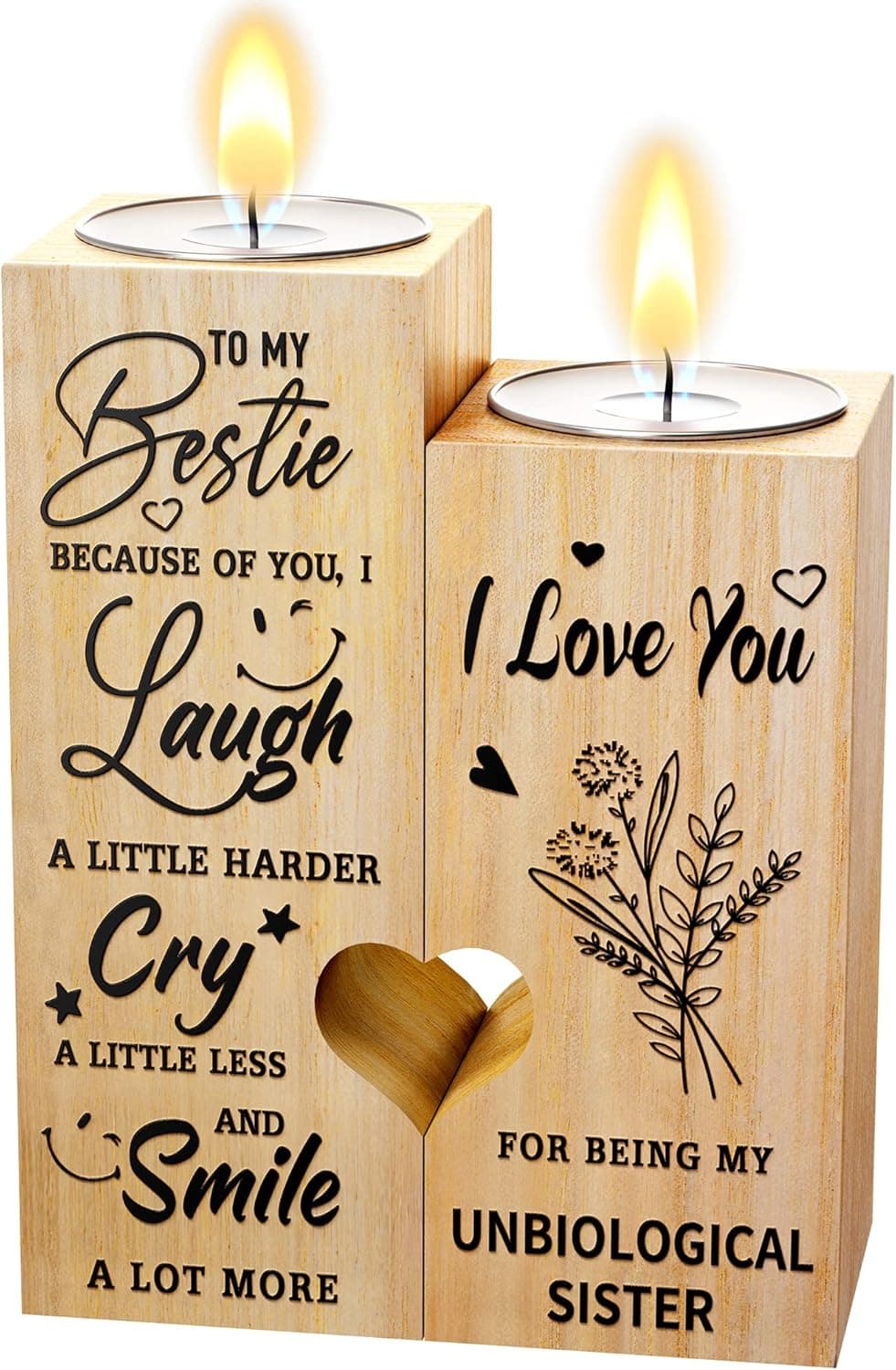 Double-Sided Printing Wood Candlestick Holders,Thank You for Being My Unbiological Sister,Candle Holder Best Gifts for Your Friend On Birthday/Anniversary/Thanksgiving Day(to My Bestie)