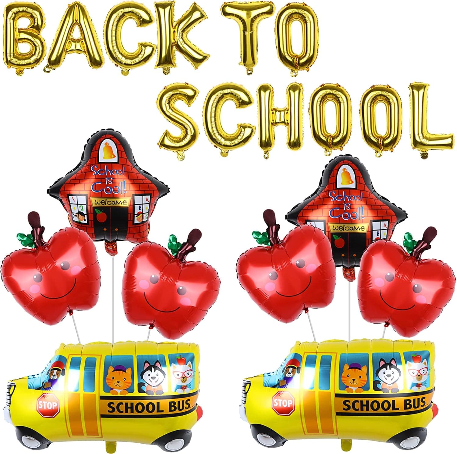craftshou 20 Pcs Back to School Balloons Decorations Welcome for First Day of Decor,School Bus Apple and is Cool House Student Party Supplies, Yellow,red