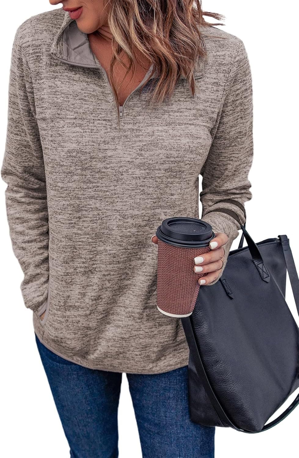 AlvaQ Women Sweatshirt Casual Long Sleeve Quarter Zip Color Block Pullover Tunic Tops With Pockets(S-XXL)