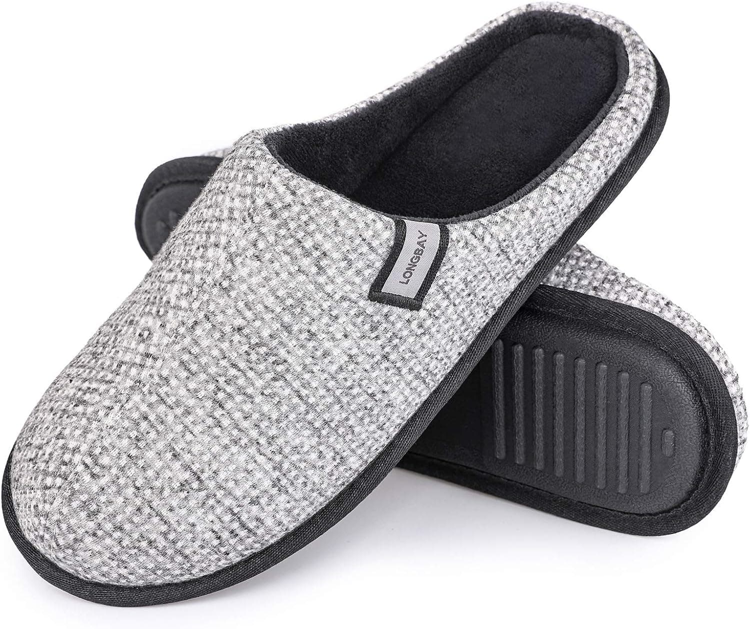 LongBay Men's Comfy Cotton Knit Slippers Breathable Memory Foam Slip On Clogs