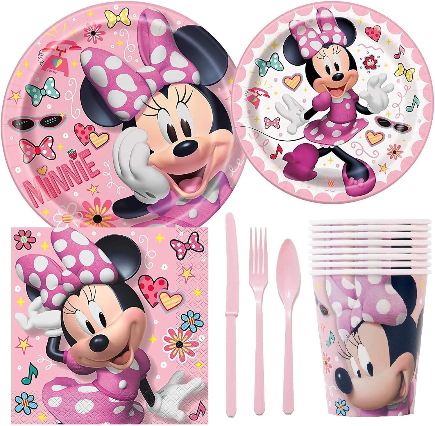 Disney Minnie Mouse Birthday Party Supplies Pack Including Cake & Lunch Plates, Cutlery, Cups, Napkins (8 Guests)