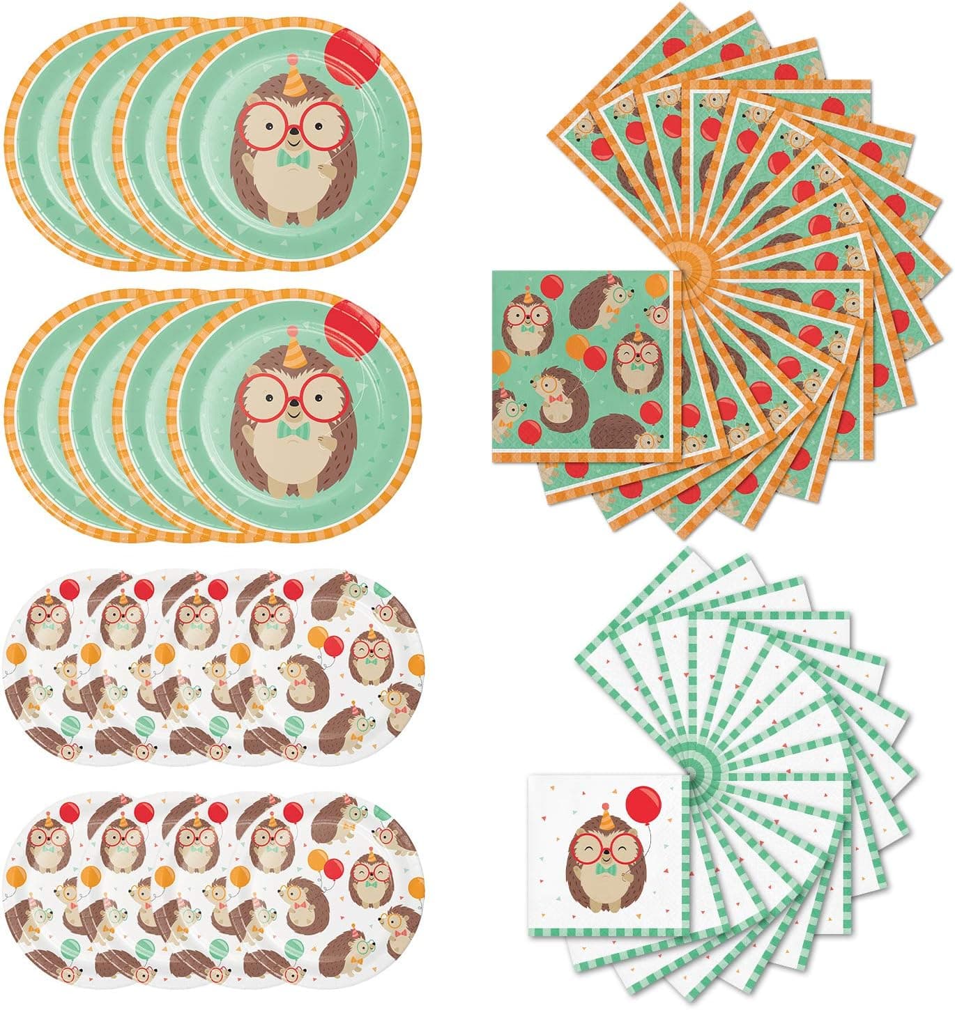 Creative Converting Hedgehog Party Bundle | Dinner & Dessert Plates, Luncheon & Beverage Napkins | Great for Kid's Birthday Celebration, Pet-Themed Party, Classroom Event