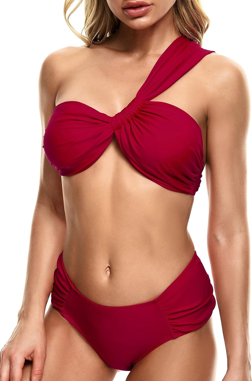 Peddney High Waisted Swimsuits One Shoulder Bikini Sets High Cut Mesh Floral Print 2 Piece Bathing Suits for Women
