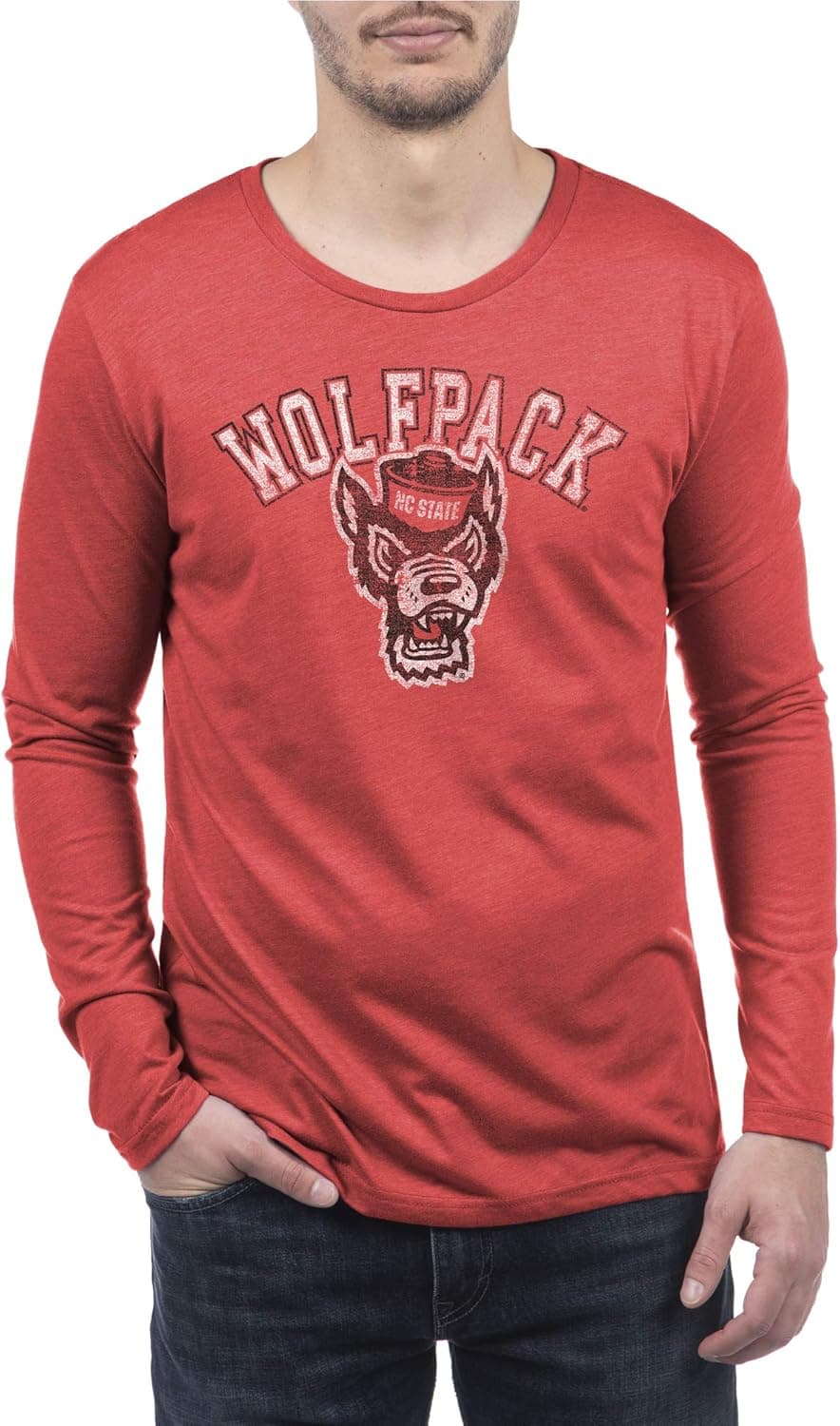 Top of the World Men's Modern Fit Premium Tri-Blend Long Sleeve Team Color Distressed Mascot Tee