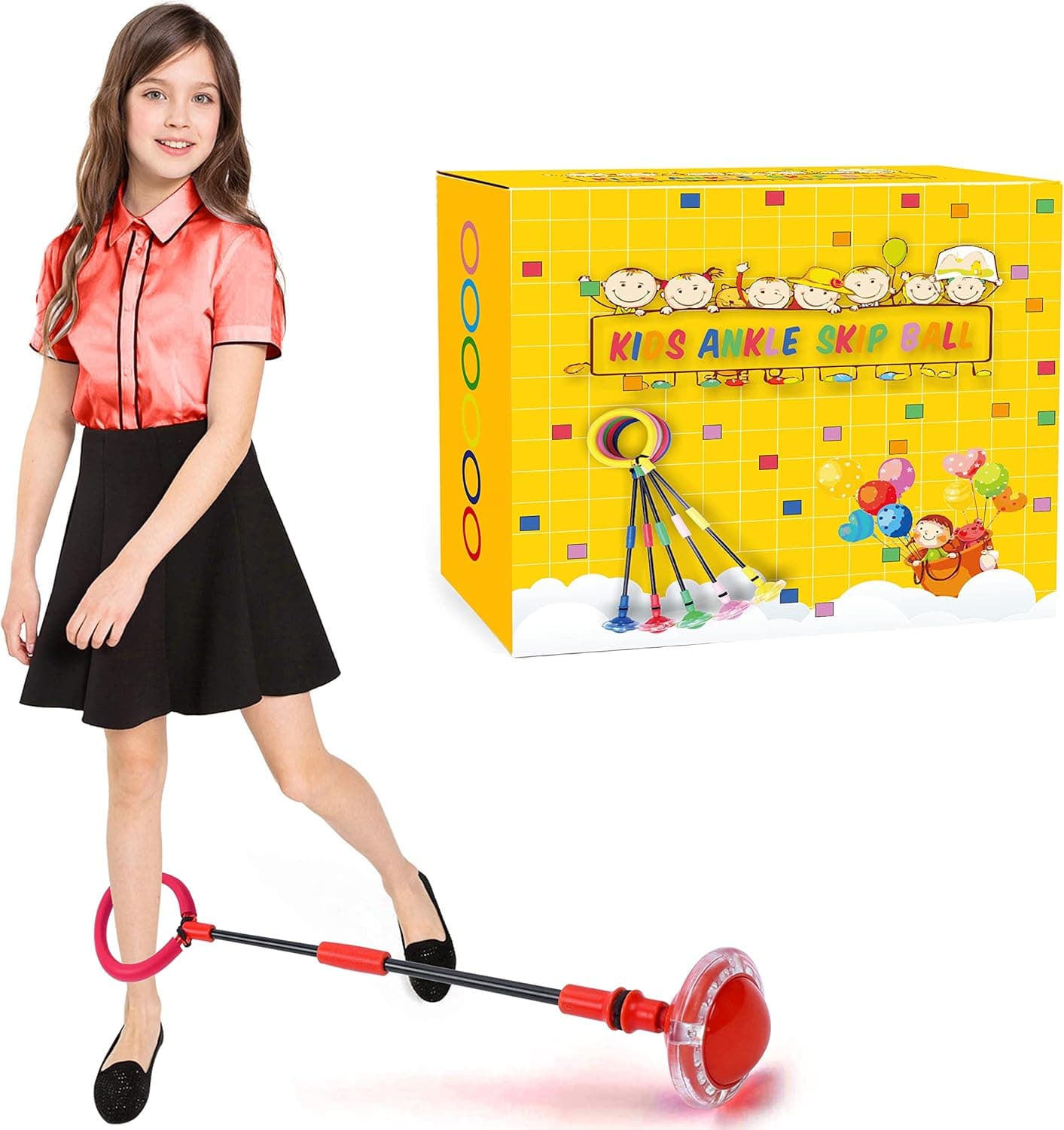 Cingfanlu Skip Ball for Kids, Skip it Foldable Colorful Flash Wheel Boys Girls Toys, Indoor Outdoor Jump Rope Game Toys for Adults and Age 5 6 7 8 9 10 Years Old