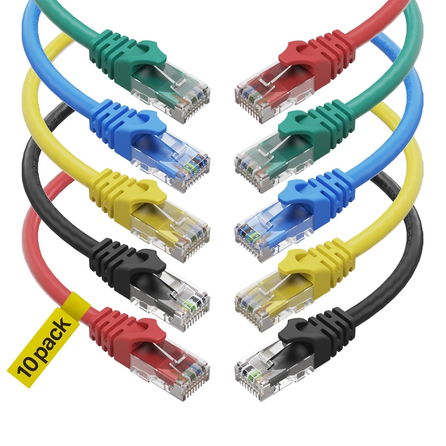 Cat6 Ethernet Cable, 15 Feet (10 Pack) LAN, utp Cat 6, RJ45, Network Cord, Patch, Internet Cable - 15 ft