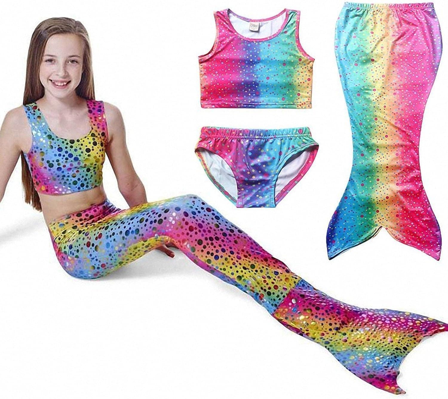 Owone Box Girls 3 Pcs Mermaid Tail Bathing Bikini Swimsuit Sets Swimwear