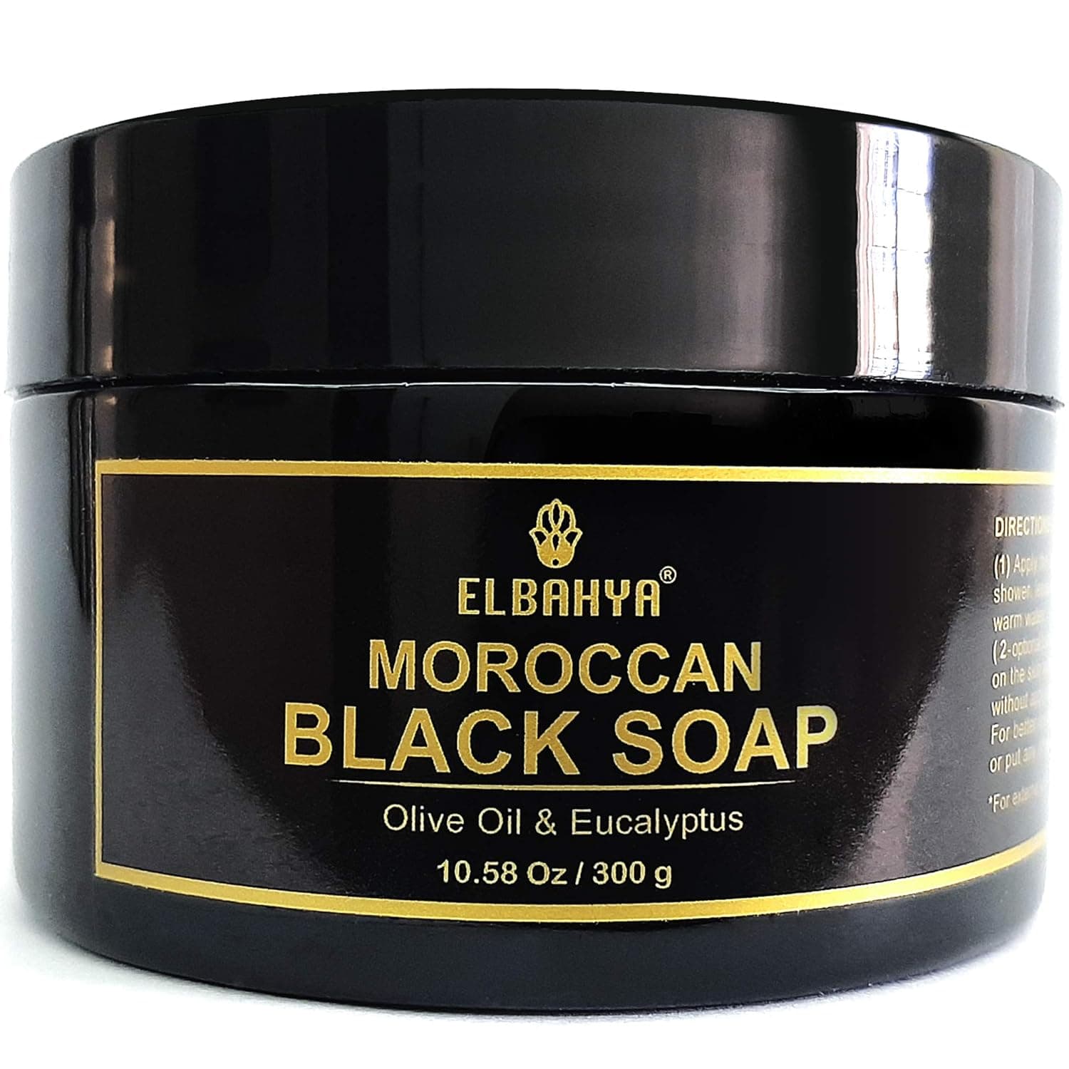 Elbahya Moroccan Black Soap With Olive Oil & Eucalyptus for Hammam - 10.58 oz/300g