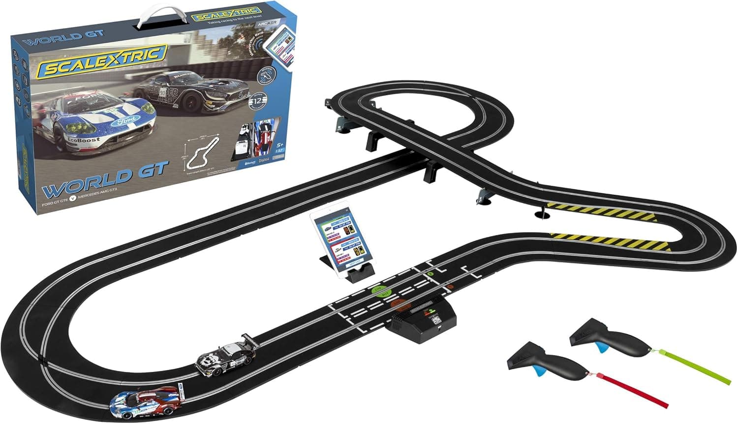 Scalextric App Race Control ARC Air World GT Mercedes AMG GT3 vs Ford GT GTE 1:32 Analog Slot Car Race Track Set C1403T