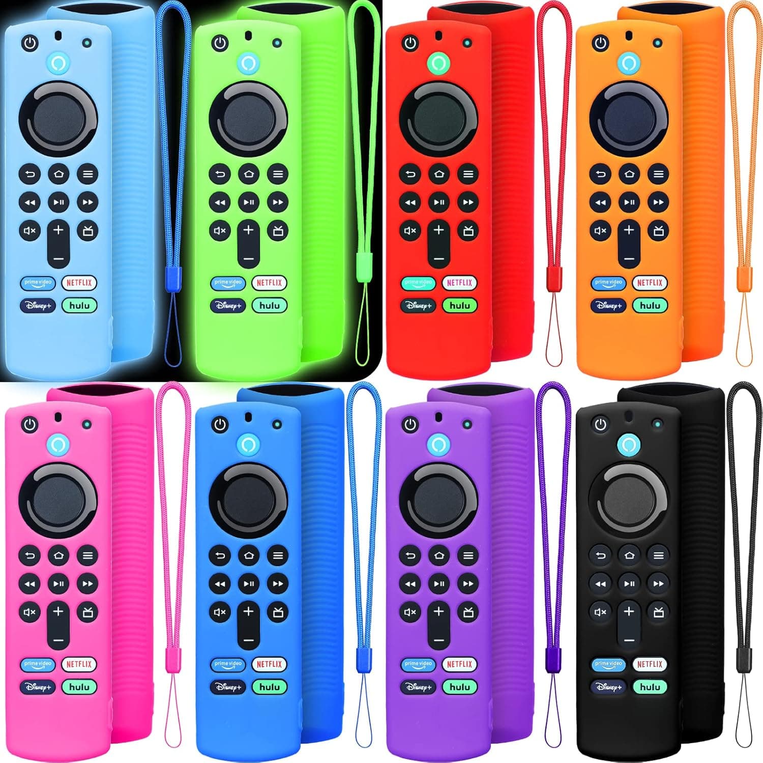 8 Pieces Remote Cover Compatible with Fire TV Stick 4k/4k Max Alexa Voice Remote (3rd Generation) 2021 Anti Slip Silicone Protective Case with Lanyard, Remote Control Cover, Glow in The Dark
