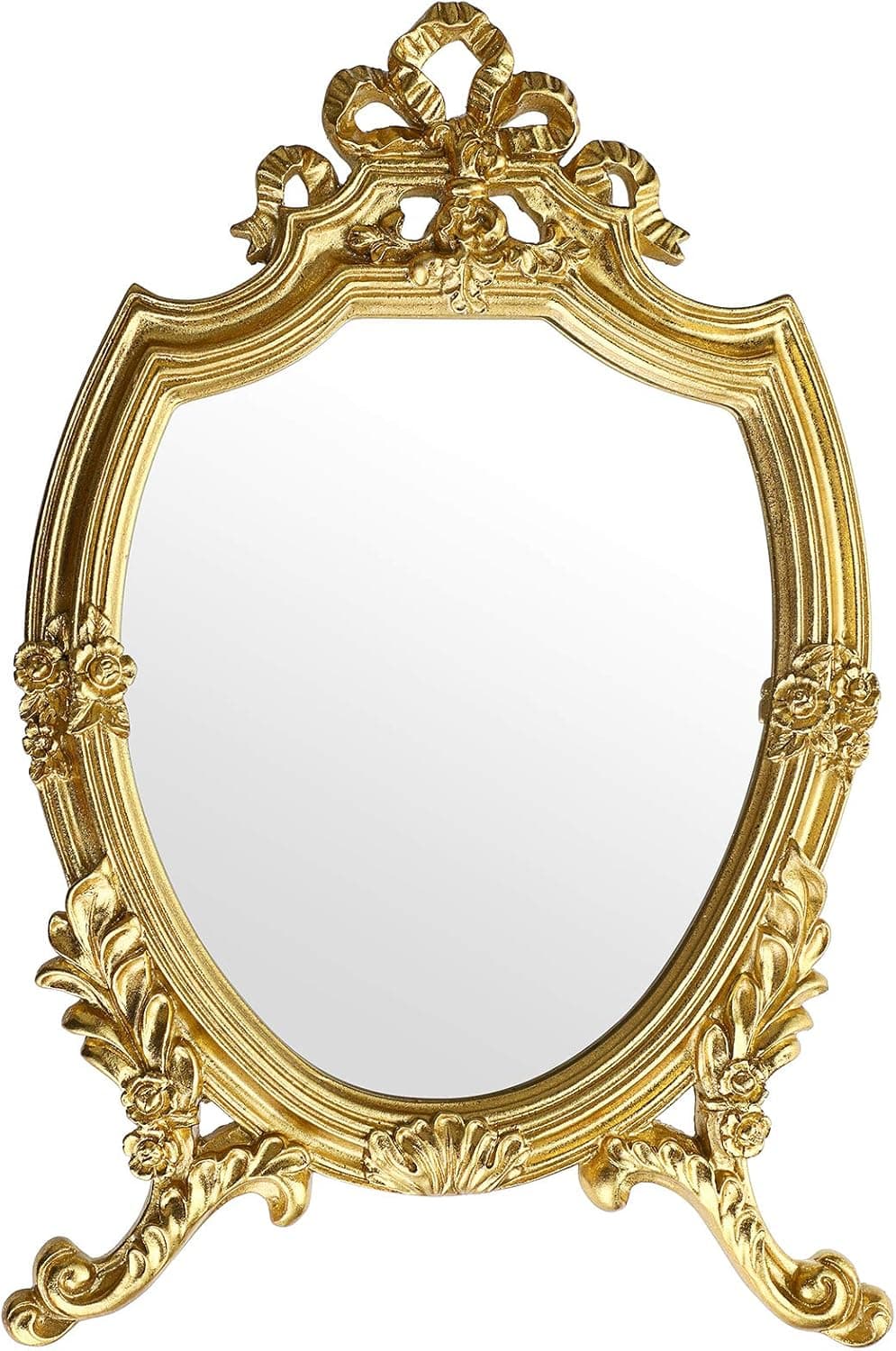 JuxYes Antique Gold Resin Frame Decorative Wall Mirror Makeup Mirror, Vintage Cosmetic Mirror with Golden Frame, Elegant European Wall Hanging Dressing Mirror Decor for Bathroom Bedroom