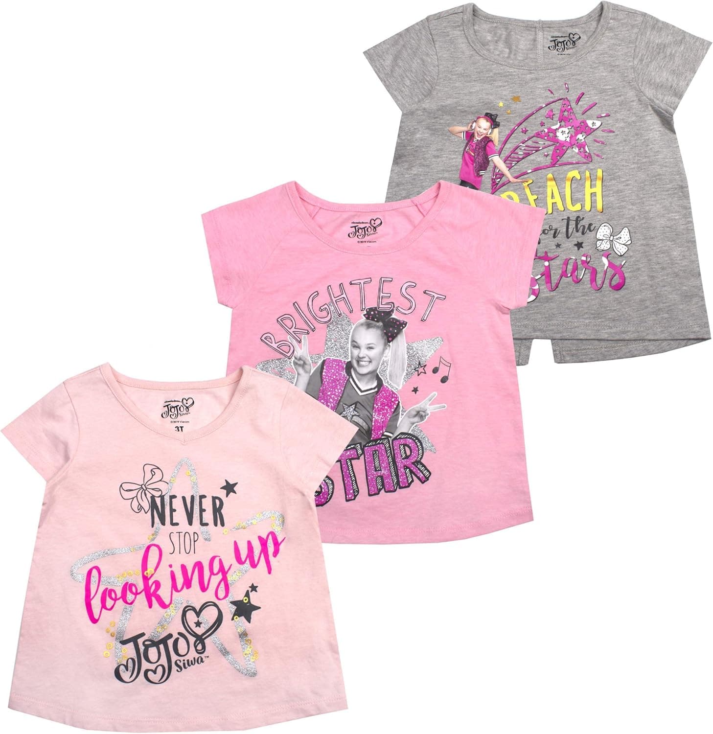 Nickelodeon JoJo Siwa Girls’ T-Shirt 3 Pack for Toddler and Little Kids – Navy/Blue/White/Grey/Pink
