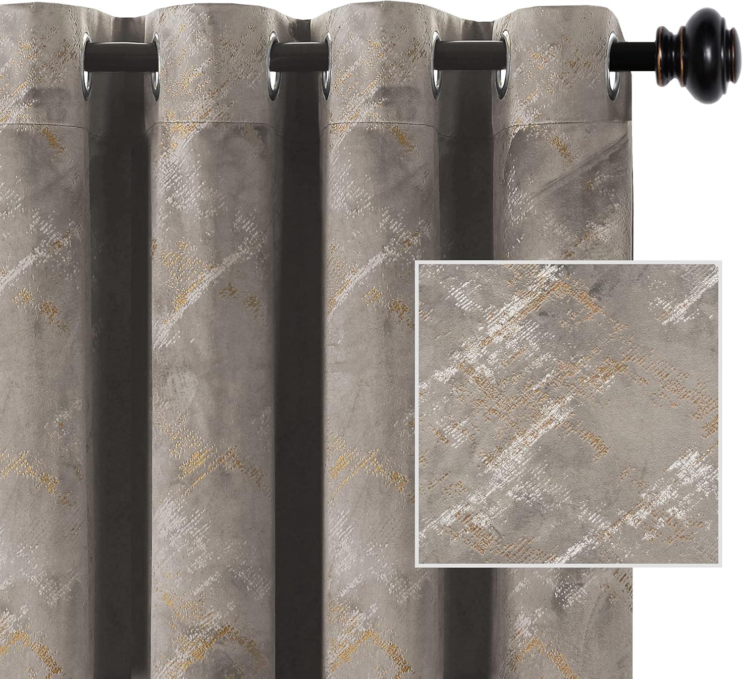 Luxury Velvet Curtains 108 Inches Long Thermal Insulated Blackout Curtains for Bedroom Foil Print Thick Soft Velvet Grommet Curtain Drapes for Living Room Vintage Home Decor, 2 Panels, Taupe
