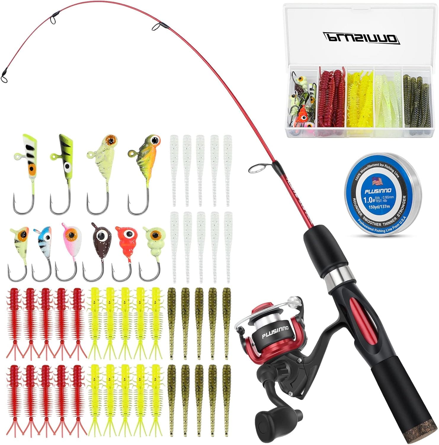 PLUSINNO Ultralight Ice Fishing Rod and Reel Combo, 25”/26”/27”/28” Sensitive Ice Fishing Pole Ice Fishing Gear for Walleye Perch Panfish Bluegill