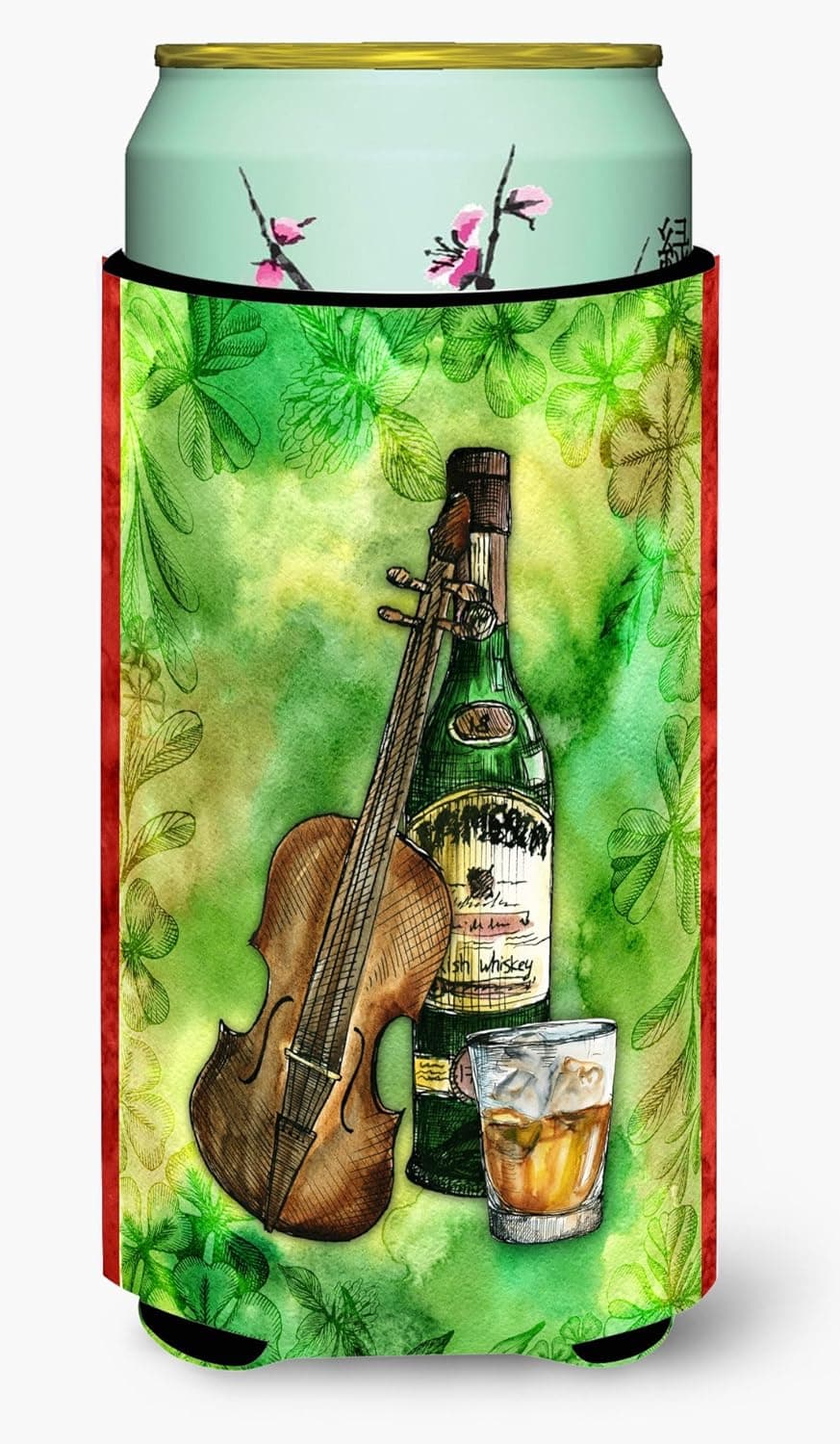 Caroline's Treasures BB5766TBC Irish Whiskey and Music Tall Boy Hugger, Can Cooler Sleeve Hugger Machine Washable Drink Sleeve Hugger Collapsible Insulator Beverage Insulated Holder,