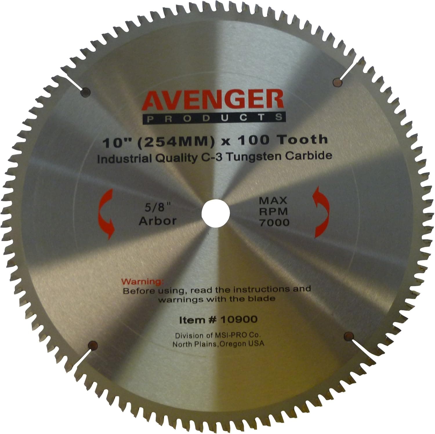 Avenger AV-10900 Aluminum cutting saw Blade, 10-inch by 100 tooth, 5/8-inch arbor, C-4, TCG