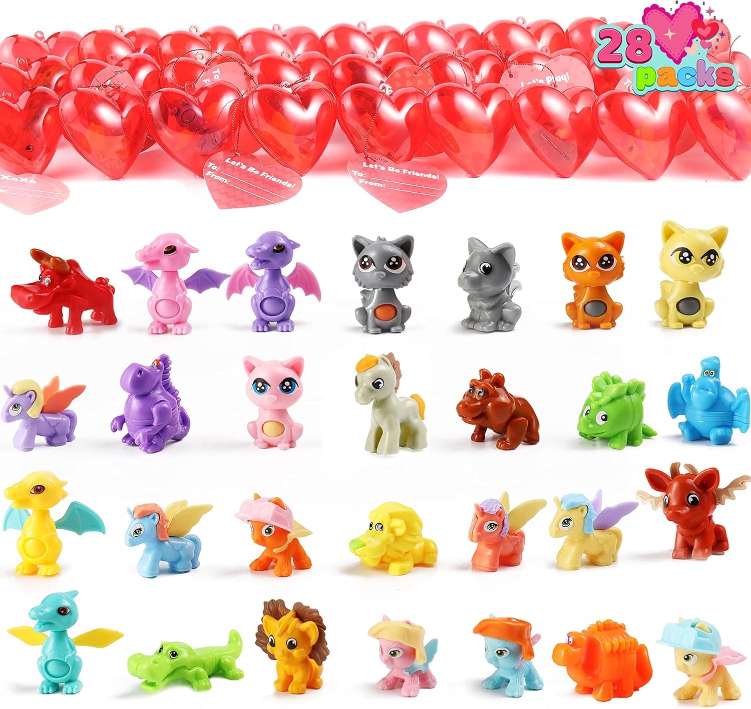 JOYIN 28 Pcs Kids Valentine Assembling Animal Toys Set Includes 28 Assembling Block Toy for Kids Valentine Classroom Exchange Party Favors, Valentine Gift Exchange, Game Prizes and Carnivals Gift