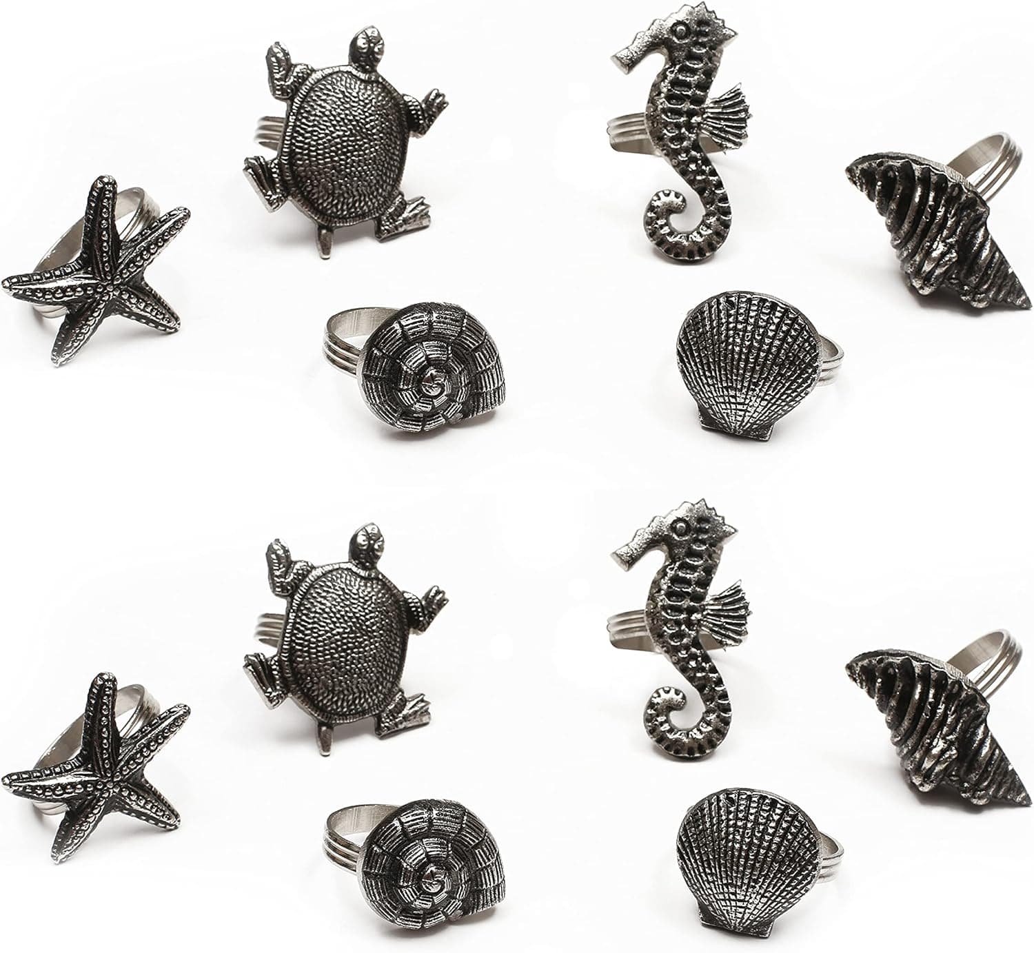 Coastal Theme Sea Shells Metal Napkin Rings - Set of 12 for Dinner Parties, Weddings Receptions, Family Gatherings, or Everyday Use - Set Your Style with Daily Use Table Décor Accessories (Antique)