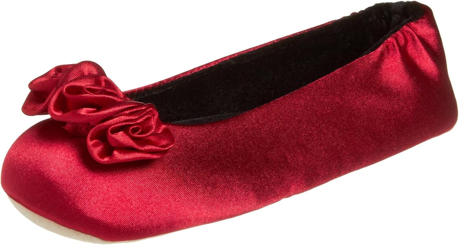 isotoner Women's Rosette Satin Ballerina Slipper
