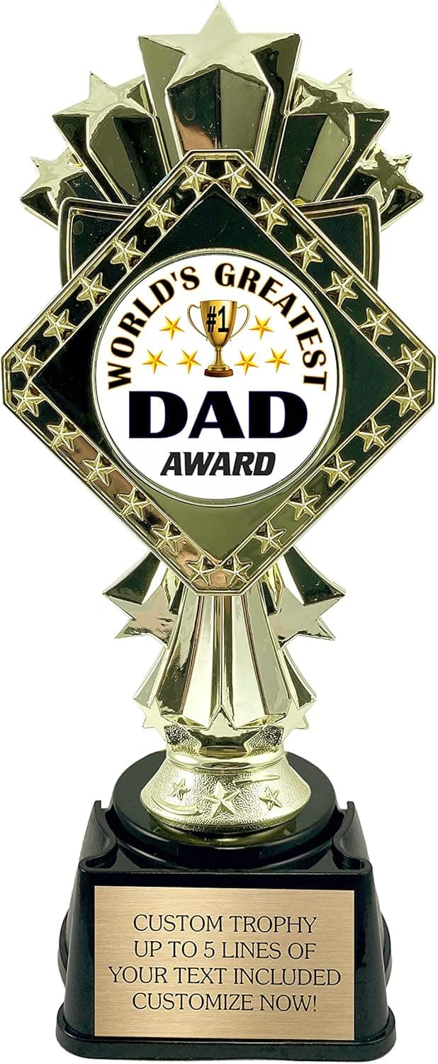 Best Dad Trophy - Award for World’s Greatest Father - 9 Inches Tall with Custom Engraved Plate!