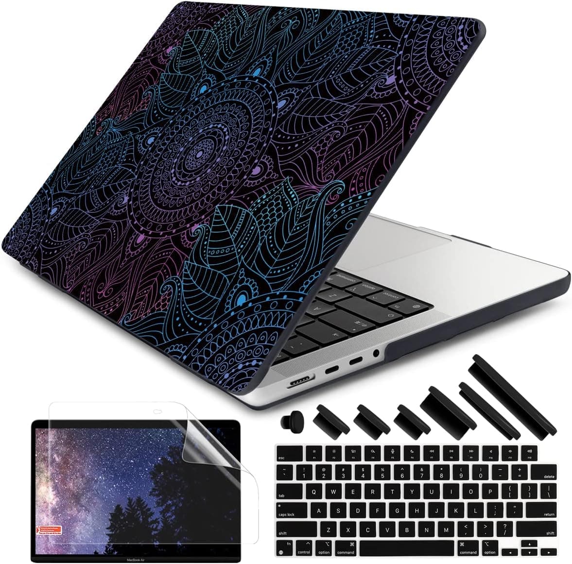 DONGKE Compatible with MacBook Pro 14 inch Case 2023 2022 2021 M2 A2779 M1 A2442 Pro/Max, Plastic Hard Shell Case Cover for MacBook Pro 14" with Retina XDR Display & Touch ID, Colorful Mandala
