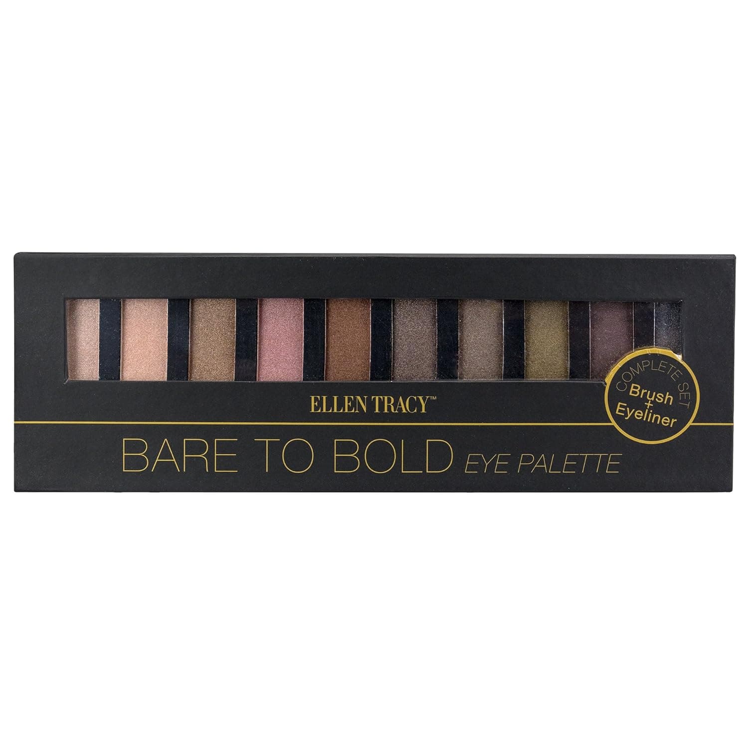 Ellen Tracy Bare to Bold Eye Set 10-Color Eyeshadow Palette, Pencil & Duo Applicator/Brush
