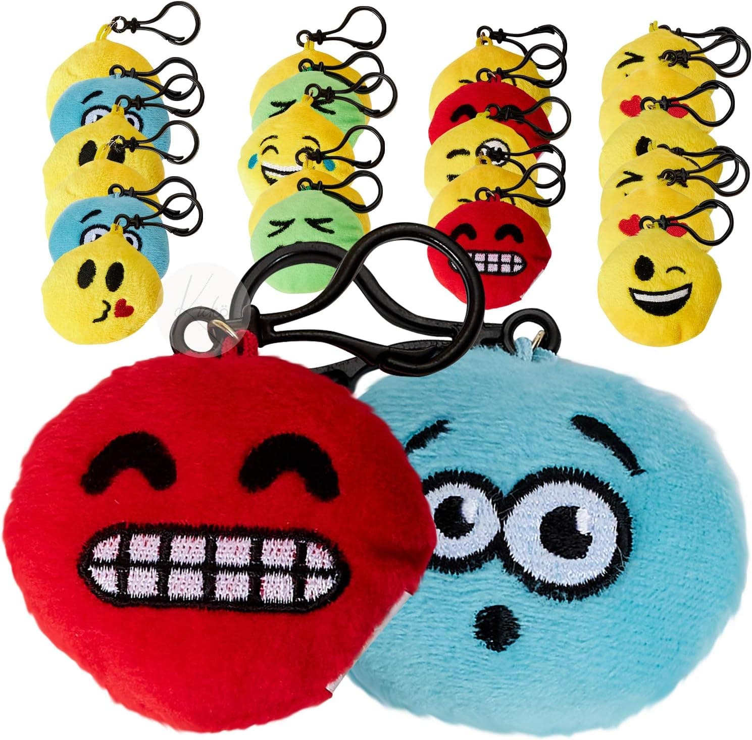 Kicko Emoji Plush Ball Keychain - 24 Pack - Emoticon Plushie Key Chain - for Party Favors, Backpack Accessory, Sensory, Stress Reliever, Novelty, Fidget, Toys for Kids - 2.75 Inches