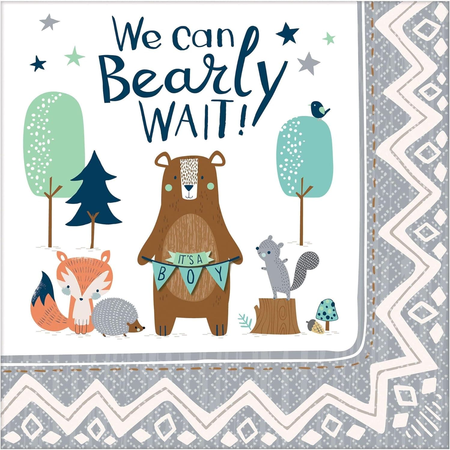 We Can Bearly Wait Luncheon Paper Napkins - 6 1/2" x 6 1/2" | Multicolor | Pack of 16