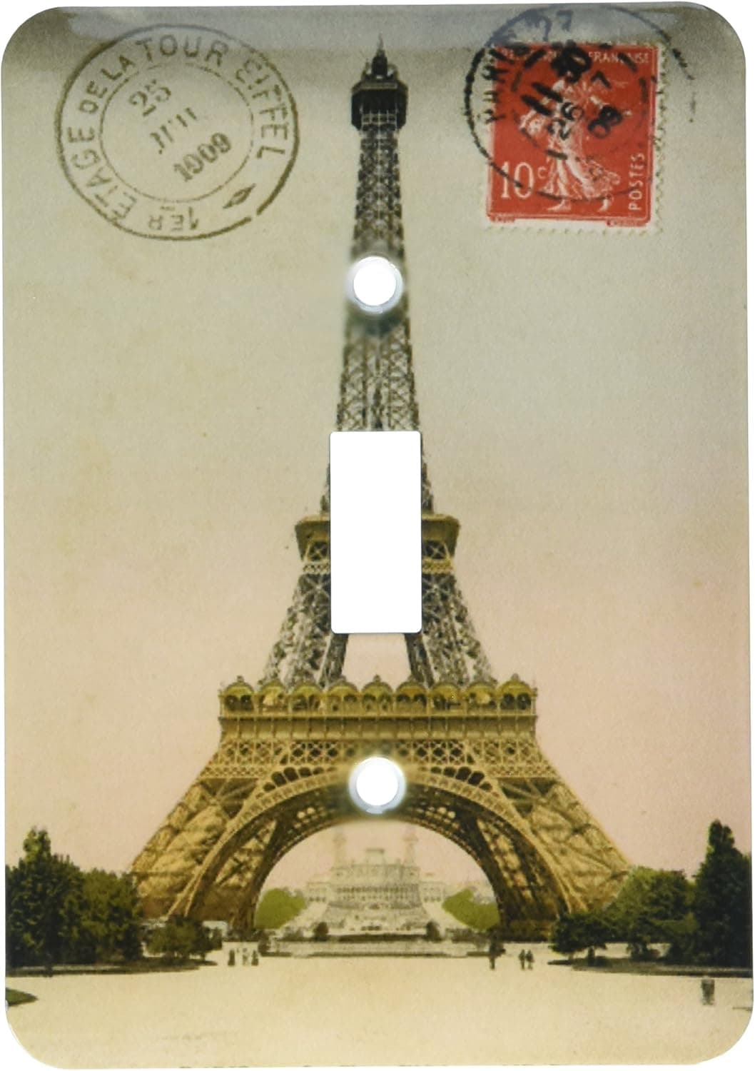 3dRose lsp_171758_1 Image of 1909 Paris Postcard with Eiffel Tower and Stamp Light Switch Cover