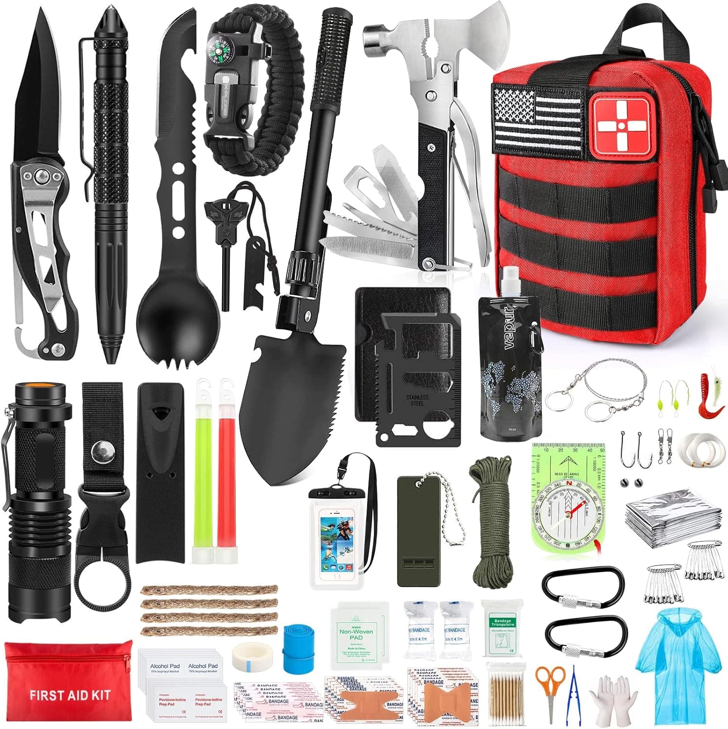 235Pcs Emergency Survival Kit and First Aid Kit Professional Survival Gear Tool with IFAK Molle System Compatible Bag, Gift for Men Camping Outdoor Adventure Boat Hunting Hiking Home Car & Earthquake