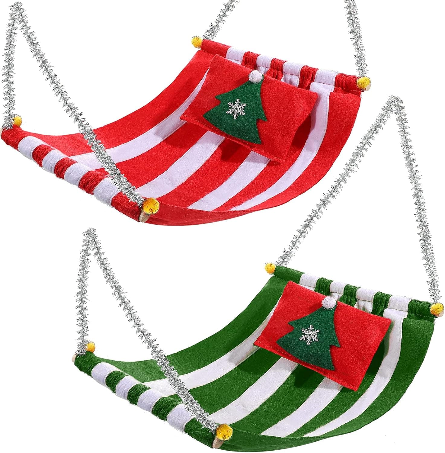 Zomiboo 2 Pieces Christmas Elf Hammock in Green and Red for Elf Doll Perfect Accessories and Props for Elf Fun, Advent Calendars and Stocking Stuffers Accessories (Classic Style)