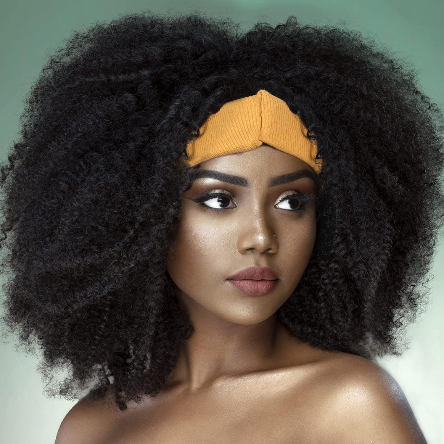 Headband Wig Kinky Curly Hair Wig Glueless None Lace Front Wigs for Black Women Bomb Afro Deep Wave Wigs Shoulder Length Synthetic Heat Resistant Natural Color 180% Density