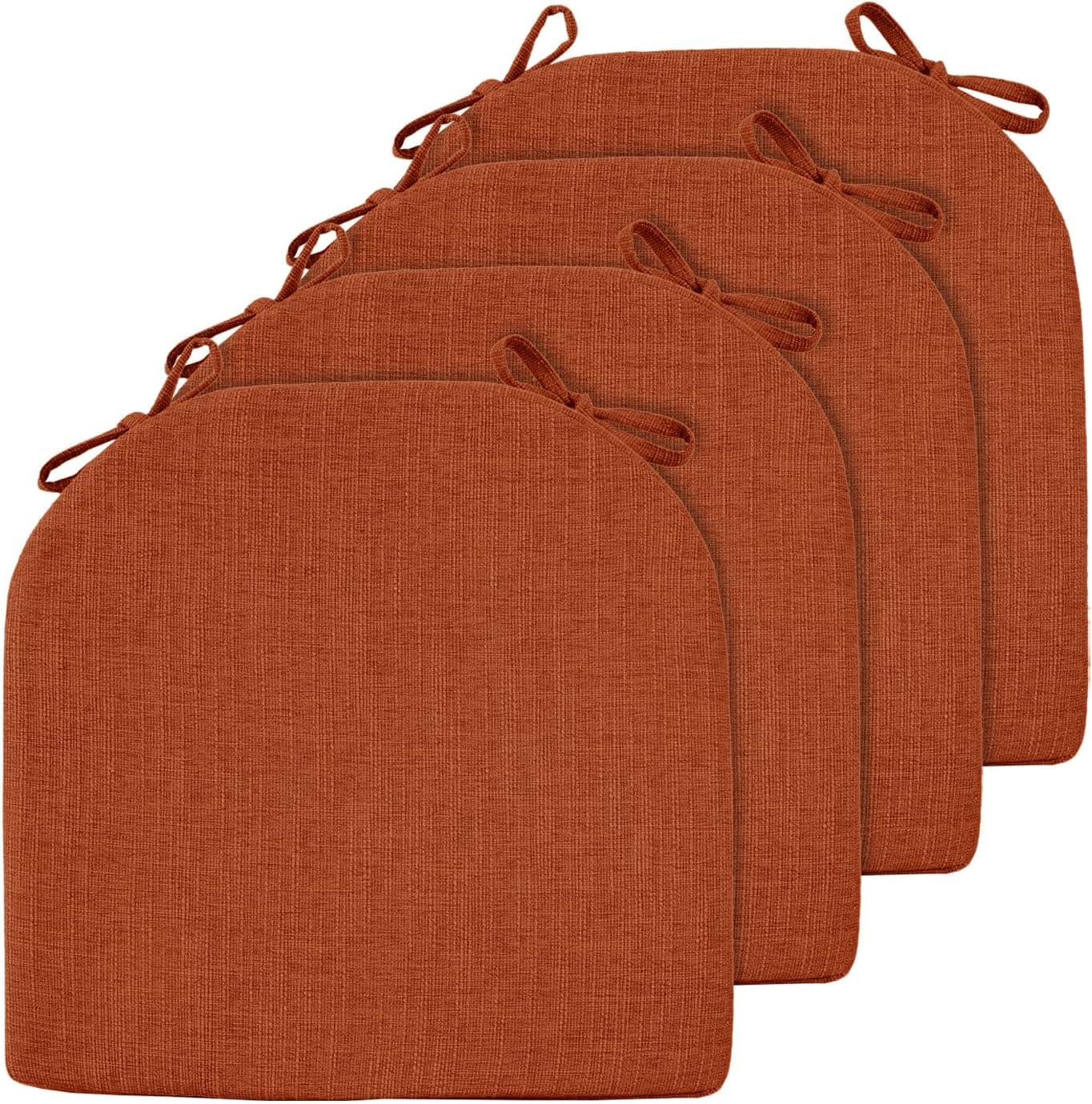 LOVTEX Chair Cushions for Dining Chairs 4 Pack - Memory Foam Chair Pads with Ties and Non-Slip Backing - Seat Cushion for Kitchen Chair 16"X16"X2", Orange