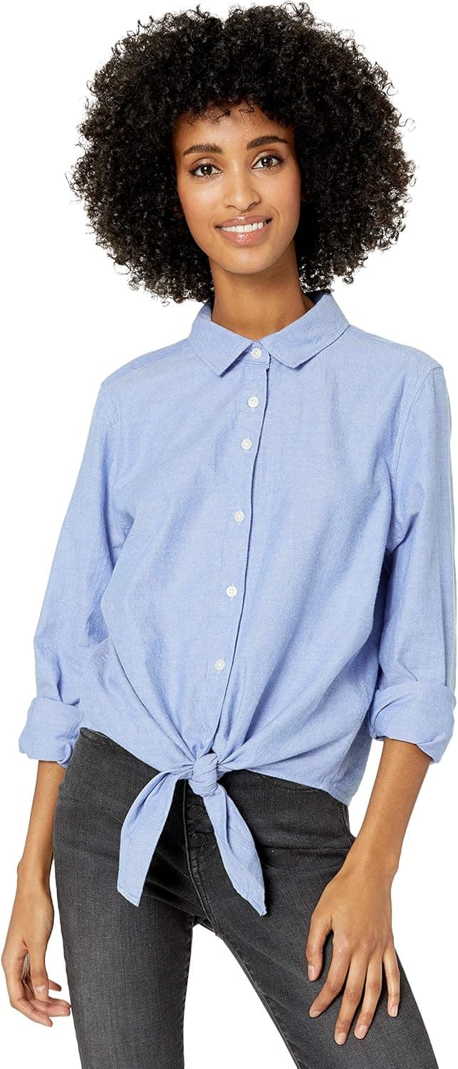 Goodthreads Women's Solid Brushed Twill Tie-Front Shirt