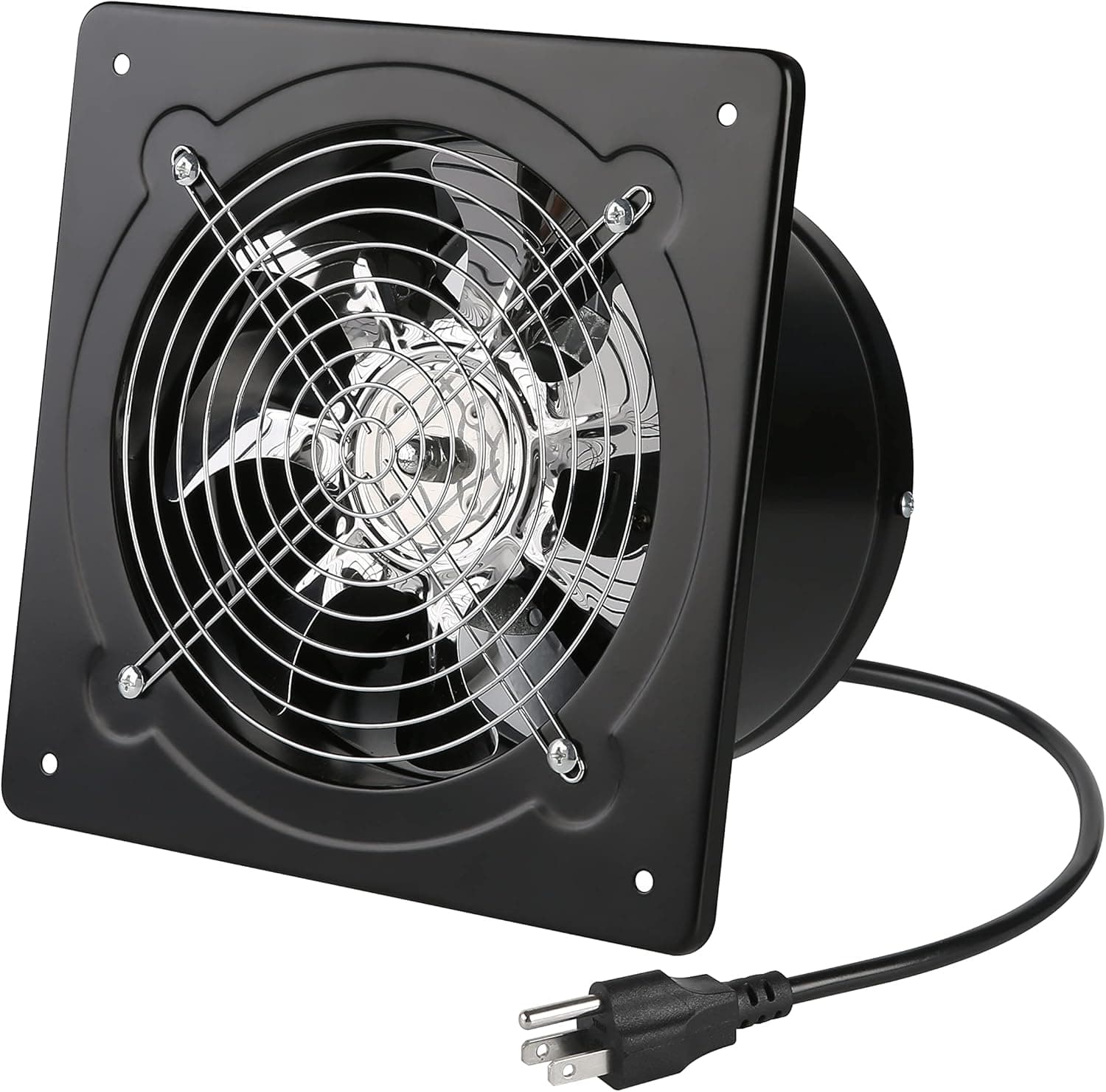 Nalle 8 inch Exhaust Fan 80W 500CFM Through-wall installation Ventilation Fan 110V Exhaust Smoke Fan Ventilation with Power Cord for Kitchen,Bathroom,laundry room,Toilets,Garage,Shopping Mall (Black
