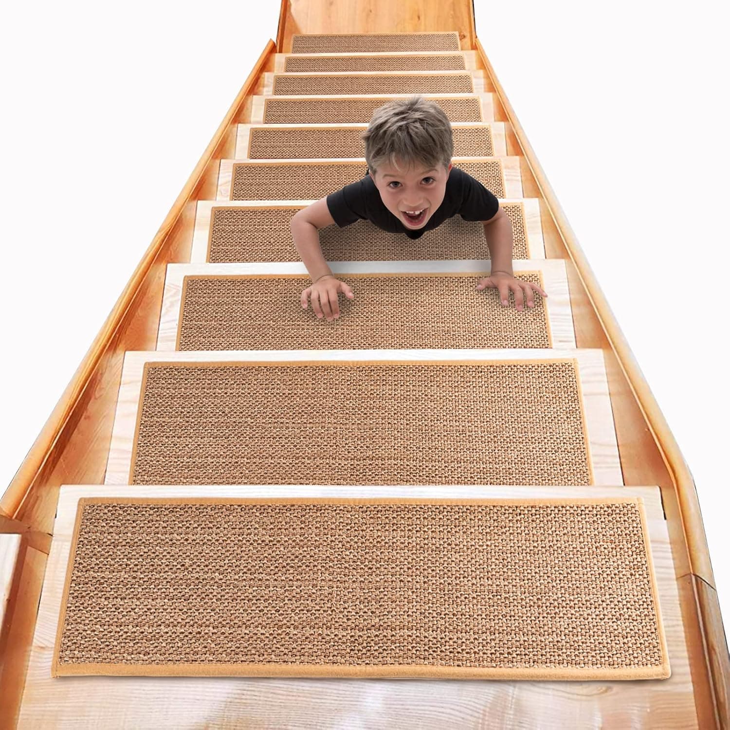 Natural Linen Soft & Comfortable Stair Treads for Wooden Steps, Stair Treads 30 x 8 Inch - Stair Runners - Machine Washable Wood Staircase Step Treads - Anti Slip Carpet Stair Treads (Linen, 15)