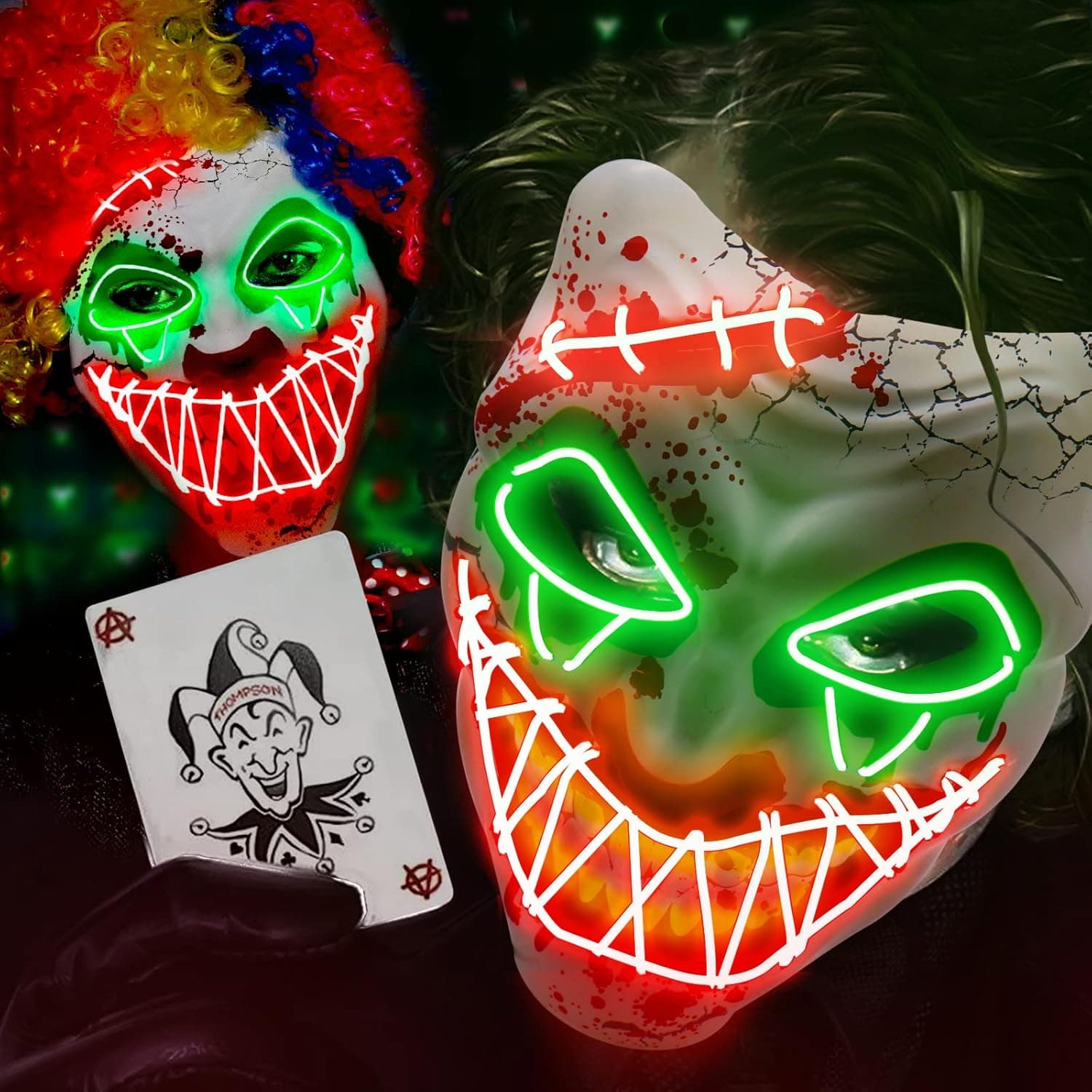 Halloween LED Clown Mask for Aldults & Kid,EL Wire Scary Purge Mask for Cosplay Costume Party,Light up for Halloween Party…