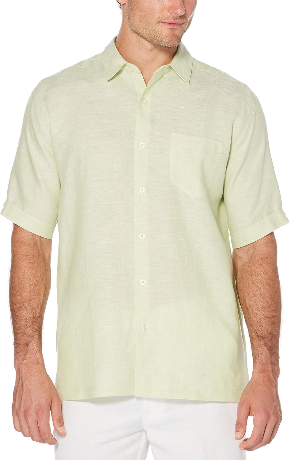 Cubavera Men's Big and Tall Short Sleeve 100% Linen Cross-Dyed Button-Down Shirt with Pocket
