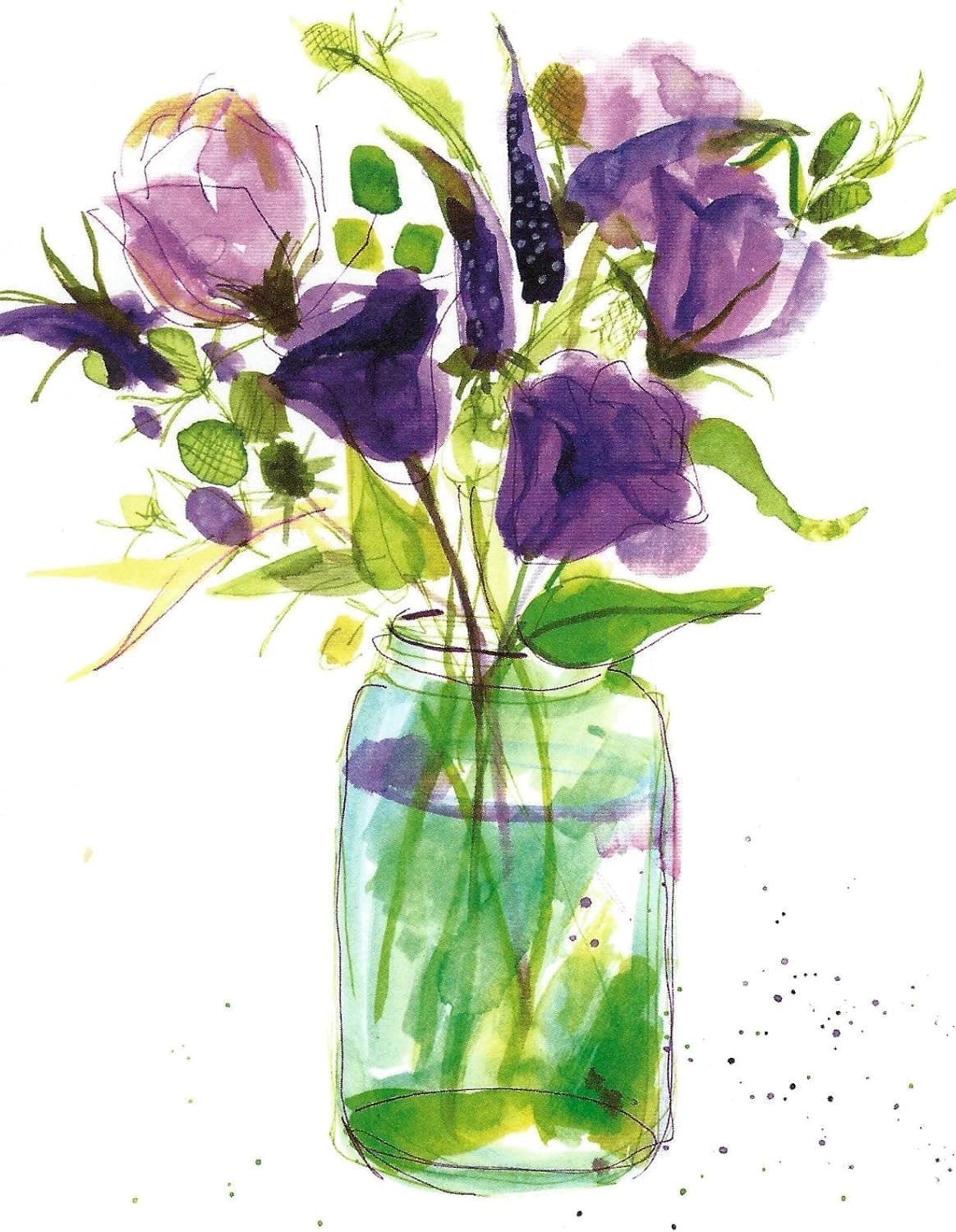 Gina B. Designs Purple Bouquet Floral Boxed Note Cards- Set of 8 with Purple Envelopes